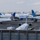 United Airlines aircraft are seen at Newark Liberty International Airport (EWR) on July 1, 2022 in Newark, New Jersey. Hundreds of flights were canceled across the US ahead of July Fourth weekend.